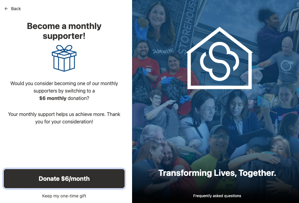 The Storehouse Community Center donation form on Studio